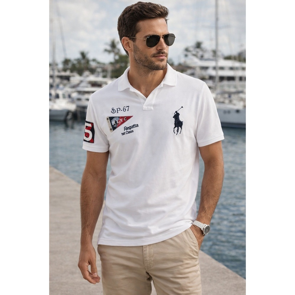 Polo Ralph Lauren P-67 Regatta White Cotton‎ Yacht Club Polo Shirt Men's XL
